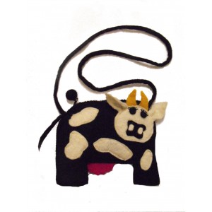 Handmade Felt Cute Cow shoulder bag - fully lined - Perfect for kids - Fairtrade