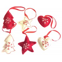 Fair Trade Felt Red & White Christmas Tree Decorations - Set of 6 Fair Trade Felt Red & White Christmas Tree Decorations - Set of 6