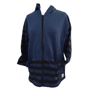 Retro Blue Hoodie with Black Stripes - Fair Trade