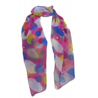 Fair Trade Bright Pink Circle Design Floaty Chiffon Scarf