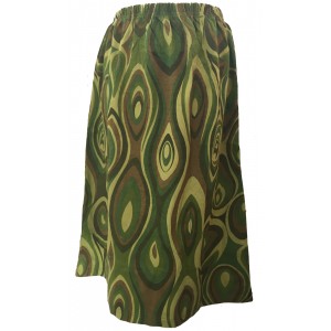 Fair Trade Cotton Jersey Elasticated Retro Spiral Skirt - Greens and Browns