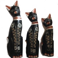 Fair Trade Family of Hand Carved Wooden Balinese Cats -  3 different size Cats