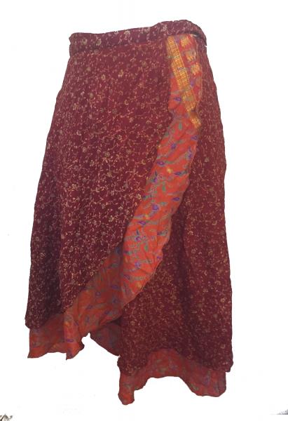 Fair Trade Short Sari Silk  Reversible Wrap Skirt - Mixed Colours & Designs - Best Seller