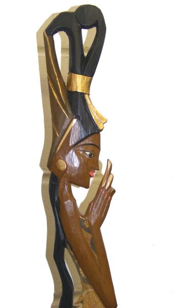 Fair Trade Balinese Native Village Girl Praying Wooden / Carving Sculpture  - set of two