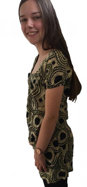 Bold Geometric  Print Olive Lulu Blouse - Fair Trade 100% Cotton