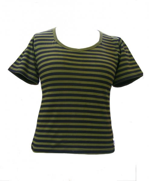 Fair Trade 100% Cotton Classic Stripey Olive Green / Black Ladies Fitted T Shirt