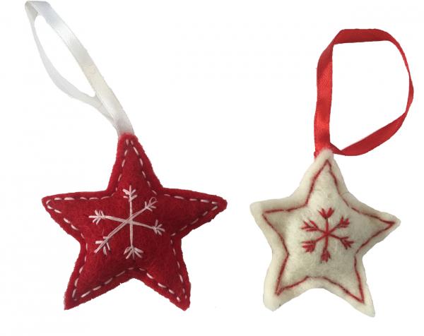 Fair Trade Felt Red & White Star Christmas Decorations - Set of 2