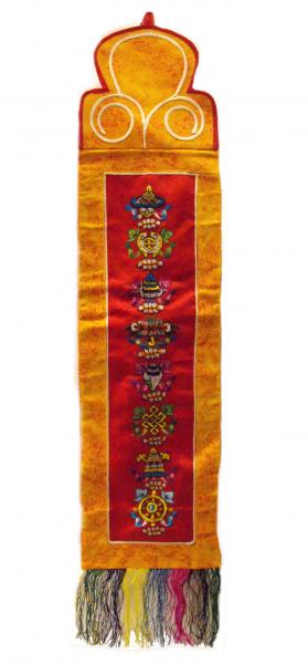 Traditional Tibetan Wallhanging with 8 embroidered Auspicious Buddhist Symbols- beautiful home decoration - Fairtrade