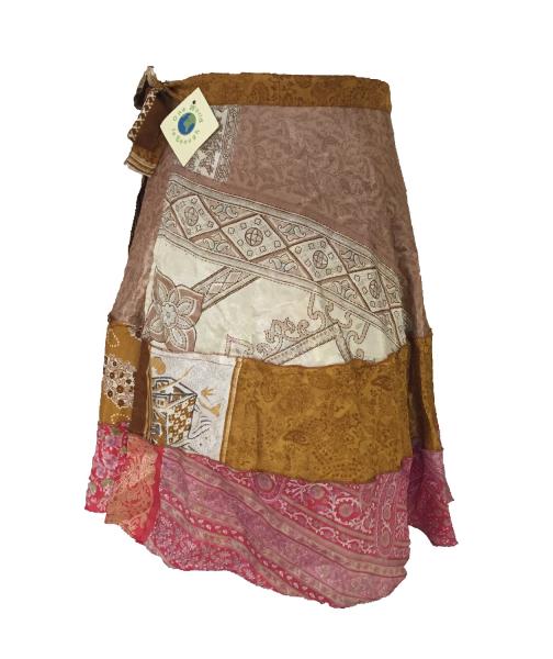 Fair Trade Short Tiered Sari Silk  Reversible Wrap Skirt - Mixed Colours & Designs